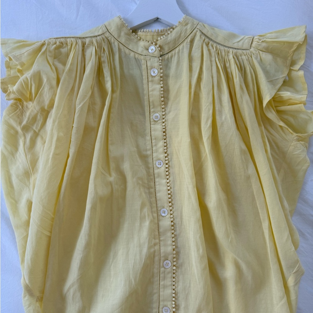 Madewell Shirred Lace Trim Top Icey Lemon XS